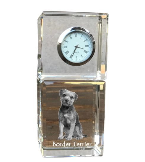 Artdog Border Terrier - kristalna ura s fotografijo, fotografija psa v kristalu, personalizirana namizna ura znamke Art-Dog