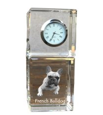 Artdog Francoski buldog, Frenchie - kristalna ura s fotografijo, fotografija psa v kristalu, personalizirana namizna ura znamke Art-Dog