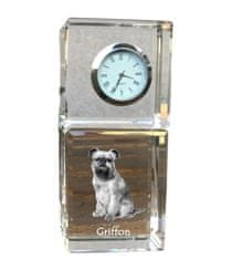 Artdog Griffon Bruxellois, bruseljski grifon - kristalna ura s fotografijo, fotografija psa v kristalu, personalizirana namizna ura znamke Art-Dog