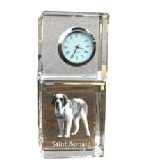 Artdog Bernard, Saint Bernard, Alpski mastif, Bernhardiner - kristalna ura s fotografijo, fotografija psa v kristalu, personalizirana namizna ura znamke Art-Dog