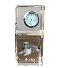 Artdog Shih Tzu, Chrysanthemum Dog - kristalna ura s fotografijo, fotografija psa v kristalu, personalizirana namizna ura znamke Art-Dog