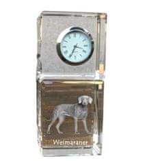 Artdog Weimaraner, Grey Ghost - kristalna ura s fotografijo, fotografija psa v kristalu, personalizirana namizna ura znamke Art-Dog