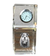 Artdog American Bulldog, Old Country Bulldog - kristalna ura s fotografijo, fotografija psa v kristalu, personalizirana namizna ura znamke Art-Dog