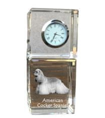 Artdog American Cocker Spaniel, Merry Cocker - kristalna ura s fotografijo, fotografija psa v kristalu, personalizirana namizna ura znamke Art-Dog