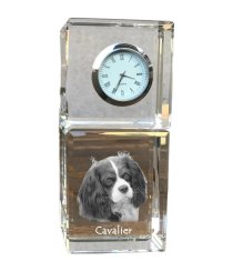 Artdog Cavalier King Charles Spaniel - kristalna ura s fotografijo, fotografija psa v kristalu, personalizirana namizna ura znamke Art-Dog