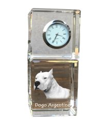 Artdog Dogo Argentino - kristalna ura s fotografijo, fotografija psa v kristalu, personalizirana namizna ura znamke Art-Dog