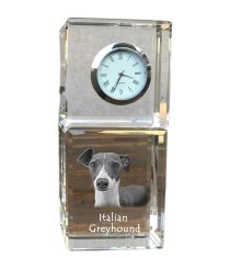 Artdog Italijanski hrt, italijanski hrt - kristalna ura s fotografijo, fotografija psa v kristalu, personalizirana namizna ura blagovne znamke Art-Dog