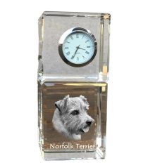 Artdog Norfolški terier - kristalna ura s fotografijo, fotografija psa v kristalu, personalizirana namizna ura znamke Art-Dog