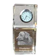 Artdog Rhodesian Ridgeback, African Lionhound, African Lion Dog - kristalna ura s fotografijo, fotografija psa v kristalu, personalizirana namizna ura znamke Art-Dog