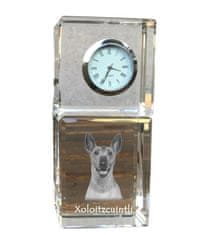 Artdog Xoloitzcuintle, mehiški pes brez dlake, Xoloitzquintle - kristalna ura s fotografijo, fotografija psa v kristalu, personalizirana namizna ura znamke Art-Dog