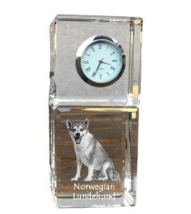 Artdog Norveški lundehund, Norsk Lundehund - kristalna ura s fotografijo, fotografija psa v kristalu, personalizirana namizna ura znamke Art-Dog