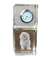 Artdog Havanese, Havanese Cuban Bichon, Bichón Havanés - kristalna ura s fotografijo, fotografija psa v kristalu, personalizirana namizna ura znamke Art-Dog