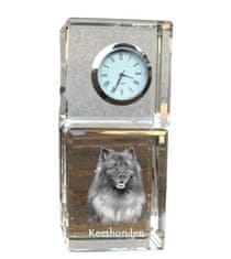 Artdog Keeshond, Dutch Barge Dog, Smiling Dutchman, - kristalna ura s fotografijo, fotografija psa v kristalu, personalizirana namizna ura znamke Art-Dog