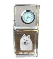 Artdog Japonski špic, Nihon Supittsu - kristalna ura s fotografijo, fotografija psa v kristalu, personalizirana namizna ura znamke Art-Dog