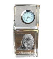 Artdog Affenpinscher, Affen, Affie - kristalna ura s fotografijo, fotografija psa v kristalu, personalizirana namizna ura znamke Art-Dog