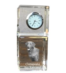 Artdog Chesapeake Bay Retriever, Chessie - kristalna ura s fotografijo, fotografija psa v kristalu, personalizirana namizna ura znamke Art-Dog