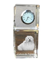 Artdog Coton de Tulear, Cotie - kristalna ura s fotografijo, fotografija psa v kristalu, personalizirana namizna ura znamke Art-Dog