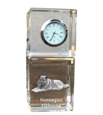 Artdog Norveški Elkhound, Norsk elghund, Sivi norveški Elkhound - kristalna ura s fotografijo, fotografija psa v kristalu, personalizirana namizna ura znamke Art-Dog