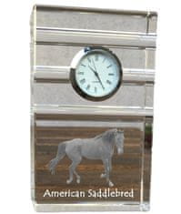 Artdog American Saddlebred - steklena ura s fotografijo, fotografija konja v kristalu, personalizirana stoječa pisarniška ura znamke Art-Dog