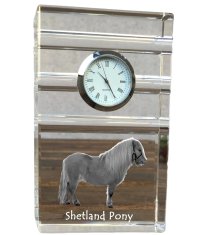 Artdog Shetland Pony - steklena ura s fotografijo, fotografija konja v kristalu, personalizirana stoječa pisarniška ura znamke Art-Dog