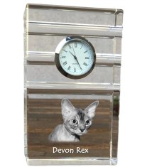 Artdog Devon Rex - steklena ura s fotografijo, fotografija mačke v kristalu, personalizirana stoječa pisarniška ura znamke Art-Dog