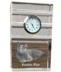 Artdog Russian Blue - steklena ura s fotografijo, fotografija mačke v kristalu, personalizirana stoječa pisarniška ura blagovne znamke Art-Dog