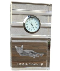 Artdog Havana brown Cat - steklena ura s fotografijo, fotografija mačke v kristalu, personalizirana stoječa pisarniška ura znamke Art-Dog