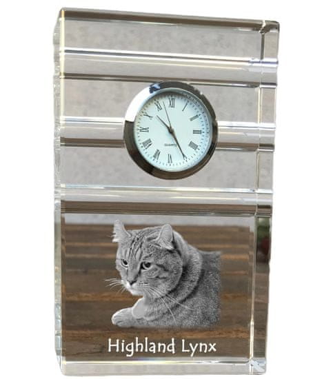 Artdog Highland Lynx - steklena ura s fotografijo, fotografija mačke v kristalu, personalizirana stoječa pisarniška ura znamke Art-Dog