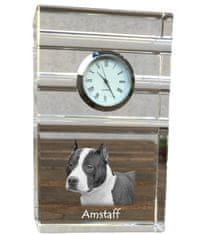 Artdog American Staffordshire Terrier, Amstaff - steklena ura s fotografijo, fotografija psa v kristalu, personalizirana stoječa pisarniška ura znamke Art-Dog