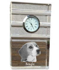 Artdog Beagle - steklena ura s fotografijo, fotografija psa v kristalu, personalizirana stoječa pisarniška ura znamke Art-Dog