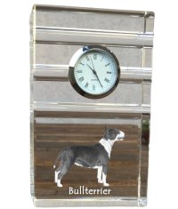 Artdog Bull Terrier, Bully - steklena ura s fotografijo, fotografija psa v kristalu, personalizirana stoječa pisarniška ura znamke Art-Dog