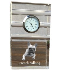 Artdog Francoski buldog, Frenchie - steklena ura s fotografijo, fotografija psa v kristalu, personalizirana stoječa pisarniška ura znamke Art-Dog