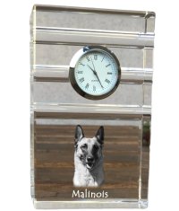 Artdog Malinois belgijski ovčar - steklena ura s fotografijo, fotografija psa v kristalu, personalizirana stoječa pisarniška ura znamke Art-Dog