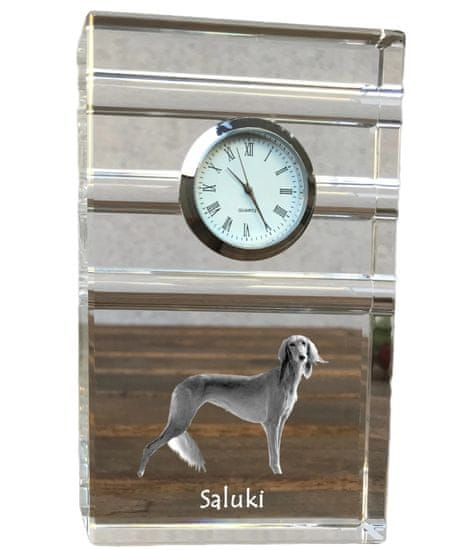 Artdog Saluki, perzijski hrt, arabski hrt, hrt gazela I - steklena ura s fotografijo, fotografija psa v kristalu, personalizirana stoječa pisarniška ura znamke Art-Dog