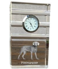 Artdog Weimaraner, Grey Ghost - steklena ura s fotografijo, fotografija psa v kristalu, personalizirana stoječa pisarniška ura znamke Art-Dog