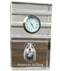 Artdog American Bulldog, Old Country Bulldog - steklena ura s fotografijo, fotografija psa v kristalu, personalizirana stoječa pisarniška ura znamke Art-Dog