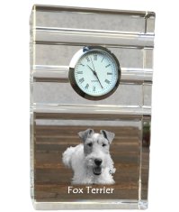 Artdog Fox Terrier Wire - steklena ura s fotografijo, fotografija psa v kristalu, personalizirana stoječa pisarniška ura znamke Art-Dog