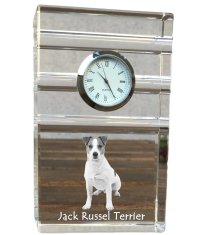 Artdog Jack Russell terier - steklena ura s fotografijo, fotografija psa v kristalu, personalizirana stoječa pisarniška ura znamke Art-Dog