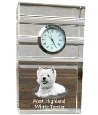 Artdog West Highland White Terrier, Westie, Westy - steklena ura s fotografijo, fotografija psa v kristalu, personalizirana stoječa pisarniška ura znamke Art-Dog