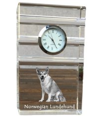 Artdog Norveški lundehund, Norsk Lundehund - steklena ura s fotografijo, fotografija psa v kristalu, personalizirana stoječa pisarniška ura znamke Art-Dog