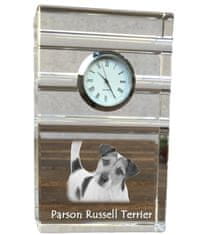 Artdog Parson Russell terier - steklena ura s fotografijo, fotografija psa v kristalu, personalizirana stoječa pisarniška ura znamke Art-Dog