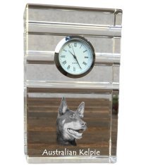 Artdog Australian Kelpie, Barb, Farmer Dog - steklena ura s fotografijo, fotografija psa v kristalu, personalizirana stoječa pisarniška ura znamke Art-Dog