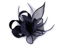 Fascinator / broška cvet s perjem - temno modra