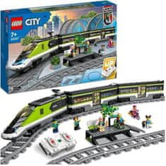 shumee LEGO 60337 Potniški vlak City Express, daljinsko vodena lokomotiva z žarometi, tiri in vagonom s hrano, za starosti 7 let in več