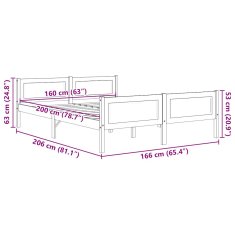 Vidaxl Posteljni okvir iz trdne borovine temno rjav 160x200 cm