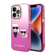 Karl Lagerfeld Ovitek Karl Lagerfeld "Karl & Choupette - pink gradient" za iPhone 14 Pro (KLHCP14LTGKCP)