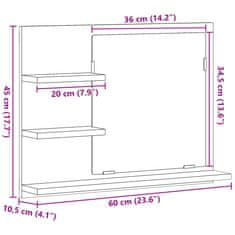 Vidaxl Kopalniška omarica z ogledalom betonsko siva 60x10,5x45 cm