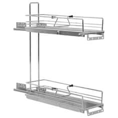 Vidaxl Izvlečna kuhinjska košara 2-nadstropna srebrna 47x15x54,5 cm