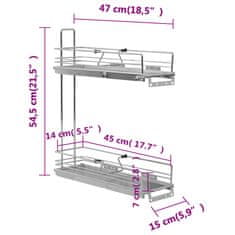 Vidaxl Izvlečna kuhinjska košara 2-nadstropna srebrna 47x15x54,5 cm