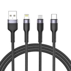 Miramarket TECH-PROTECT ULTRABOOST "2" KABEL 3V1 LIGHTNING IN TYPE-C TER MICRO-USB 3A 120 CM ČRN